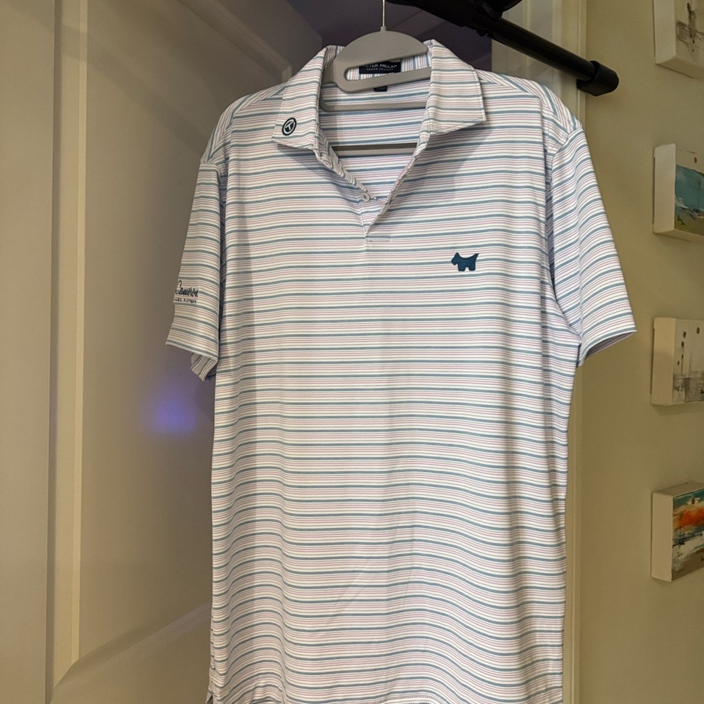 Peter Millar White and Blue Polo Shirt